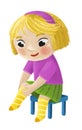 cartoon child kid boy taking off or putting on summer spring clothes by him self childhood illustration for kids Royalty Free Stock Photo