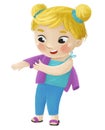 cartoon child kid girl taking off or putting on clothes by him self childhood illustration for kids Royalty Free Stock Photo