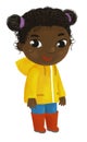 cartoon child kid girl taking off or putting on winter autumn rainy clothes by him self childhood illustration for children Royalty Free Stock Photo