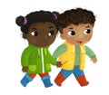 cartoon child kids boy and girl pupils going for a walk childhood illustration for children