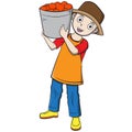 Cartoon child shouldering a bucket of oranges Royalty Free Stock Photo