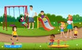 Cartoon Kids Play Swing Slide Sandbox Playground