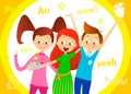 Cartoon children character. Kids smile, make selfie. Happy girls and boy enjoy taking selfie with photo camera. Child Royalty Free Stock Photo