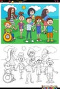 Cartoon children characters group coloring book page Royalty Free Stock Photo