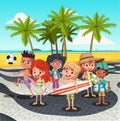 Cartoon children on Copacabana beach sidewalk.