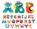 Cartoon children cute and funny monster alphabet