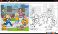 Cartoon children and dogs group coloring book page Royalty Free Stock Photo