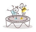 Cartoon Children having Fun on a Trampoline