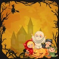 Cartoon children in mystery costumes flat poster