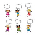 Cartoon children with signs Royalty Free Stock Photo