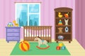 Cartoon childrens room interior with kid toys vector illustration Royalty Free Stock Photo