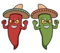 Cartoon chili peppers wearing sombreros Royalty Free Stock Photo