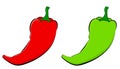 Cartoon chilli pepper. Paprika red and green, vector illustration isolated on white