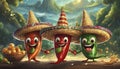 cartoon chilli peppers wearing sombreros Royalty Free Stock Photo