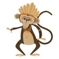 Cartoon chimpanzee indian. Vector illustration of a cute chimpanzee in a headdress with feathers. Drawing animal for