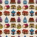 Cartoon Chinese house seamless pattern