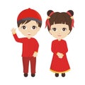 Cartoon Chinese Kids, boy and girl Royalty Free Stock Photo