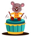 Cartoon chinese mouse playing drums vector illustration