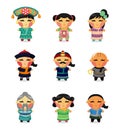 Cartoon Chinese people icon set