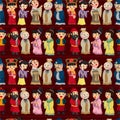 Cartoon Chinese people seamless pattern