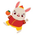 Cartoon Chinese rabbit with tangerine. Happy Chinese new year celebration hare, bunny character for 2023