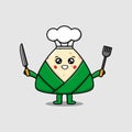 cartoon chinese rice dumpling chef holding knife