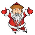 Cartoon Chinese Santa Claus standing with his arms raised