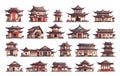 Cartoon Chinese Traditional Houses Icon Set. White Background Ancient Architecture Pagoda Temples Cultural Heritage