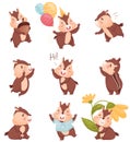 Cartoon chipmunk in different situations. Vector illustration on white background.