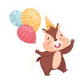 Cartoon chipmunk with balloons. Vector illustration on white background.
