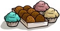 Cartoon chocolate cake muffin in box vector icon