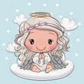 Cartoon Christmas angel is sitting on a cloud Royalty Free Stock Photo