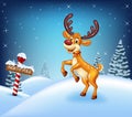 Cartoon Christmas background with happy deer