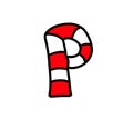 Cartoon Christmas Candy Cane Letter P