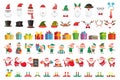 Cartoon Christmas collection. Xmas hats and New Year gifts. Santa Claus and elves helpers characters vector set Royalty Free Stock Photo