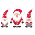 Cartoon christmas dwarf boy and girl and cartoon santa claus