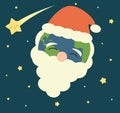 Cartoon christmas earth with santa's hat and comet holidays illustration Royalty Free Stock Photo