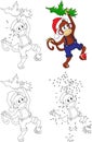 Cartoon Christmas monkey. Coloring book and dot to dot game for Royalty Free Stock Photo