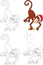 Cartoon Christmas monkey. Coloring book and dot to dot game for Royalty Free Stock Photo