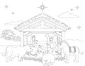 Cartoon Christmas Nativity Scene Coloring Royalty Free Stock Photo