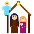 Cartoon christmas nativity scene. Holy family. Holiday family time. Winter season. Vector illustration. Stock image. Royalty Free Stock Photo