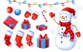 Cartoon Christmas and New Year paint collection. Set of Christmas icons. illustration on white background. Royalty Free Stock Photo
