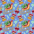 Cartoon Christmas or New Year's pattern with Santa's sleigh, vector seamless pattern in the style of doodles Royalty Free Stock Photo