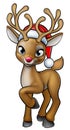 Cartoon Christmas Reindeer Wearing Santa Hat Royalty Free Stock Photo