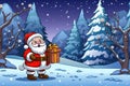 A Cartoon Christmas: Santa Claus Brings Cheer to a Snowy Landscape Royalty Free Stock Photo