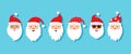Cartoon Christmas Santa Claus, vector cute head characters, red Santa hat, New Year fun collection, winter illustration