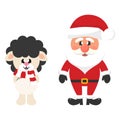 Cartoon christmas santa claus with winter cartoon sheep black Royalty Free Stock Photo