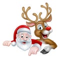 Cartoon Christmas Santa and Reindeer Royalty Free Stock Photo