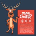 Cartoon Christmas Santas reindeer pointing at a sign Royalty Free Stock Photo