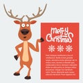 Cartoon Christmas Santas reindeer pointing at a sign